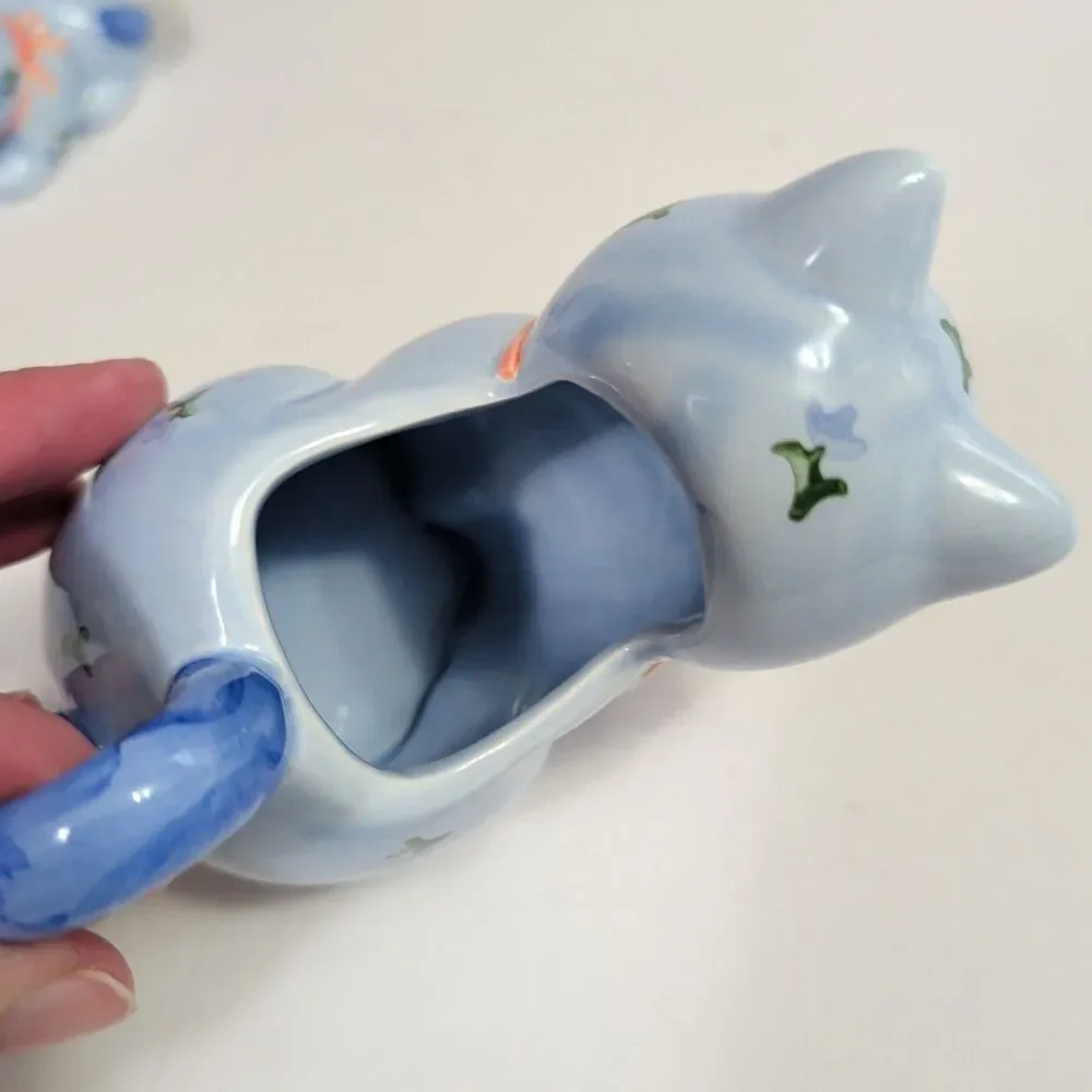 Vtg Otagiri Ceramic Blue Cat Salt & Pepper Shaker & Creamer Set 1980's
